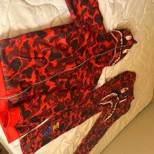 Bape camo shark hoodie full zip up and matching camo pants “red” ONLY IN FRESNO